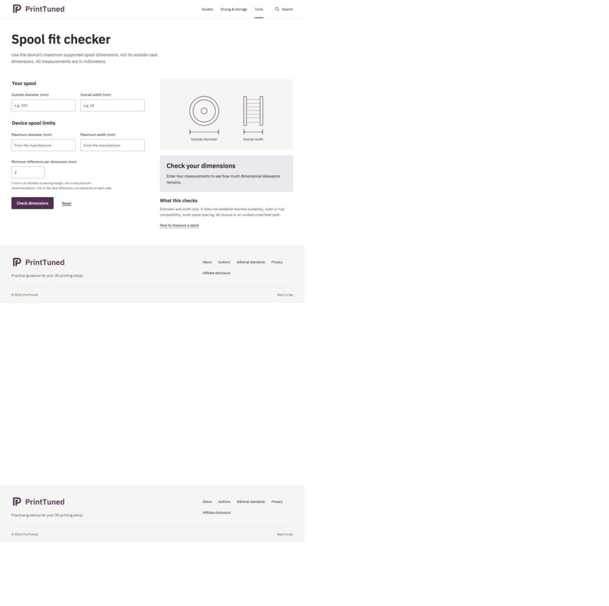 PrintTuned Spool Fit Checker screenshot