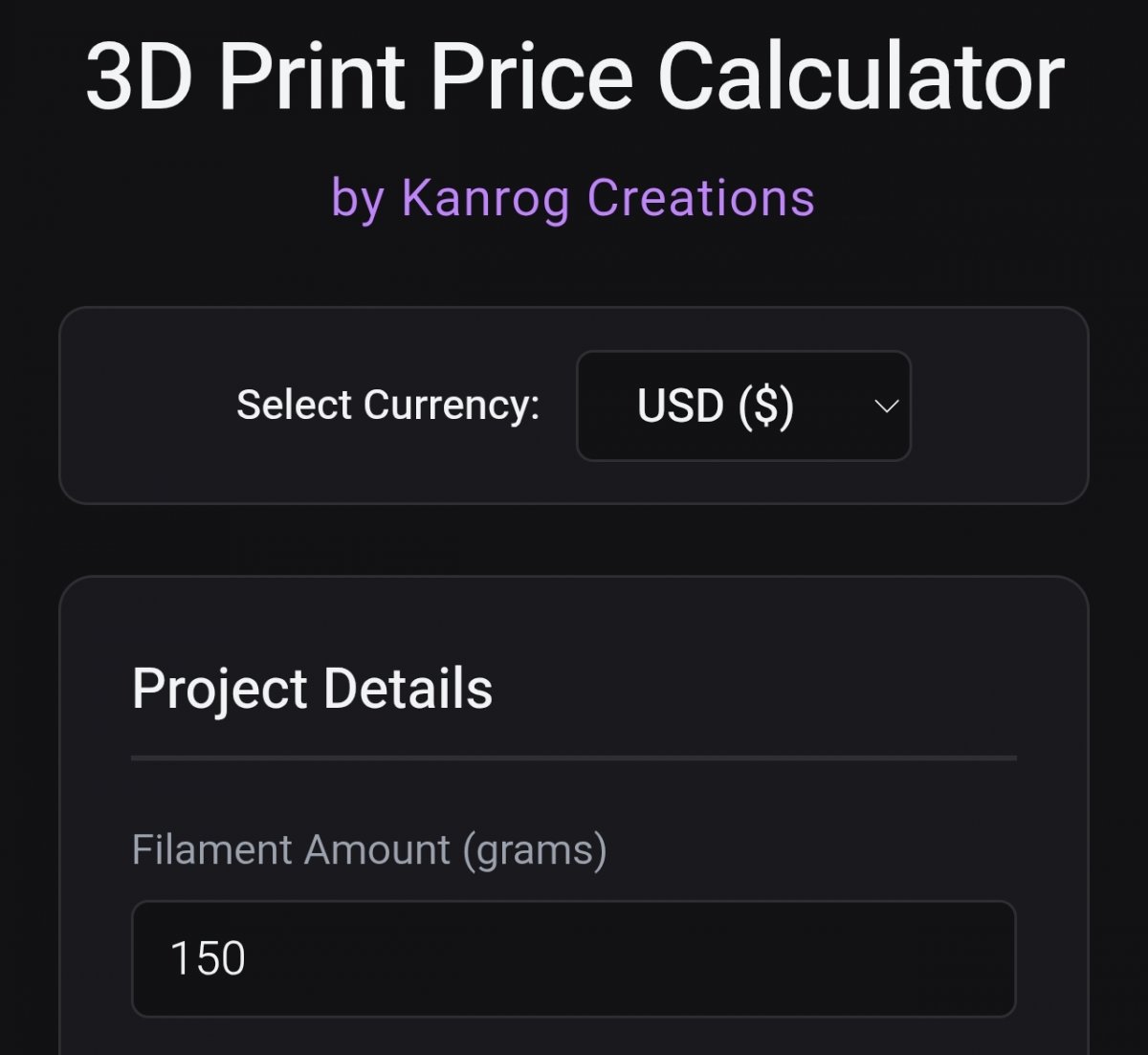 3D-Print Price Calculator screenshot