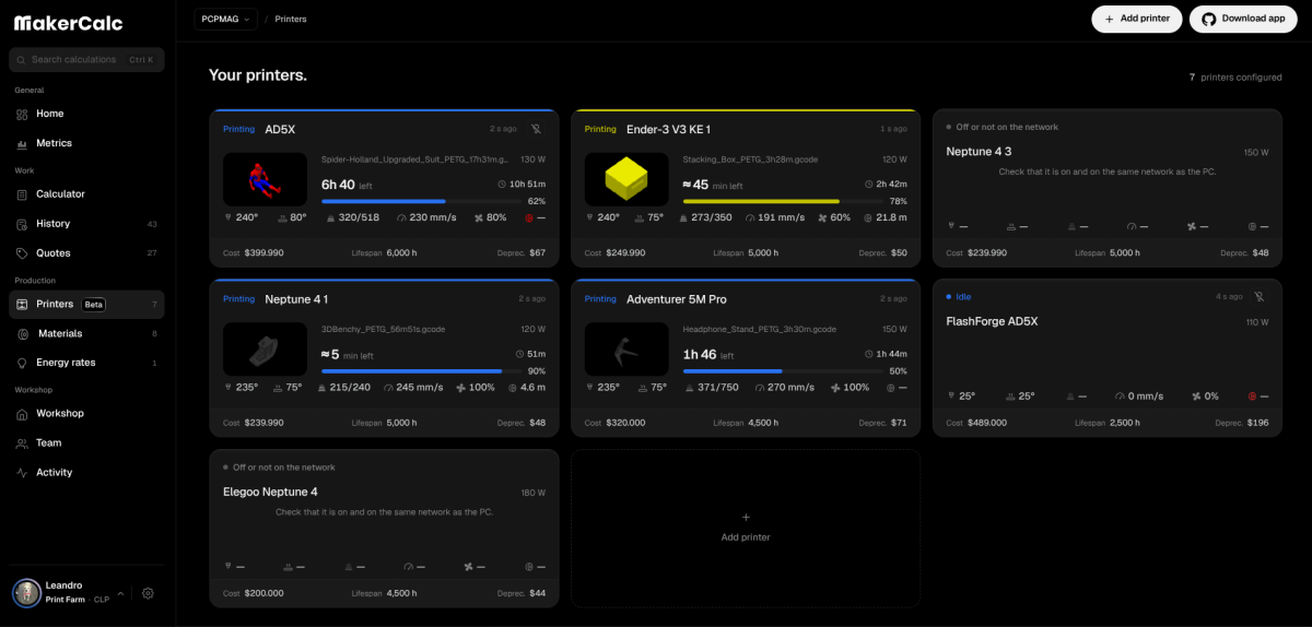 MakerCalc screenshot