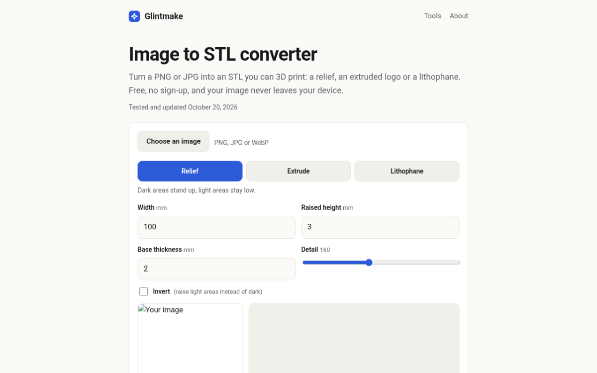 Image to STL Converter by Glintmake screenshot