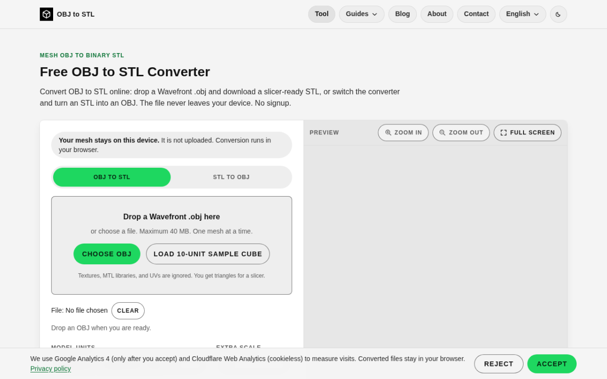 OBJ to STL Converter screenshot